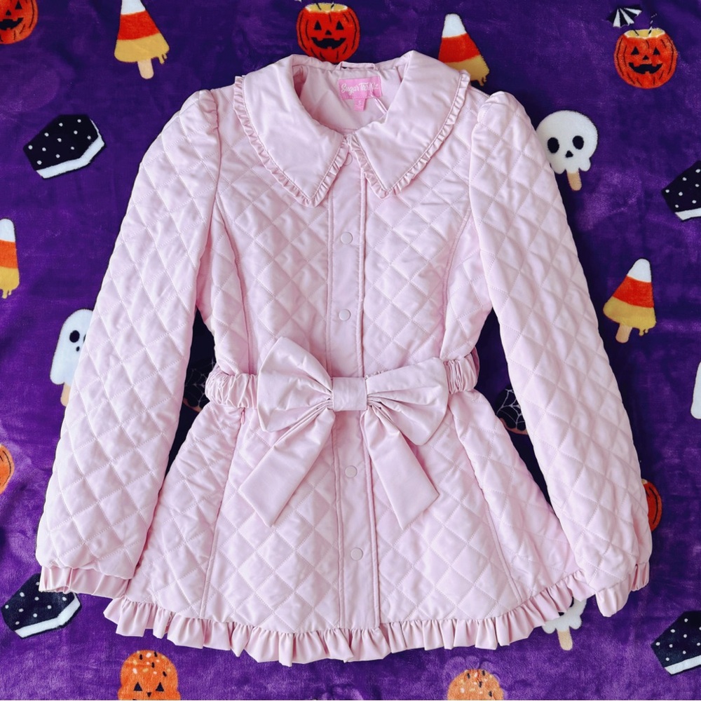 nwt dolls kill x sugar thrillz quilted bow puffer jacket in pink S home comfort